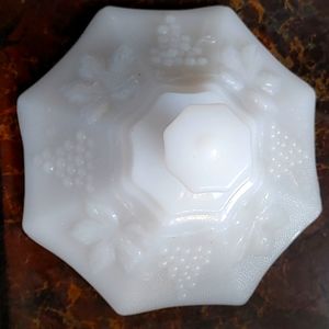 Vintage White Milk Glass Covered Candy Dish/Compote by Anchor Hocking- Grape Mof